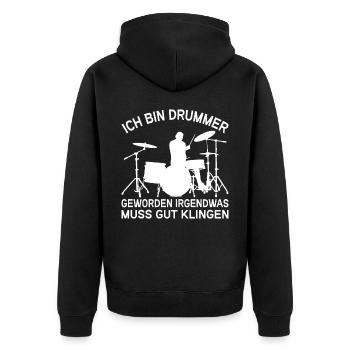 Drummer Drumsticks Schlagzeug Musiker - Unisex Premium Bio Zip Hoodie - Schwarz - Hinten - Nico (187cm)