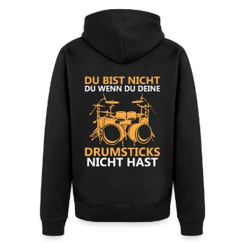 Drummer Drumsticks Schlagzeug Musiker - Unisex Premium Bio Zip Hoodie - Schwarz - Hinten - Nico (187cm)