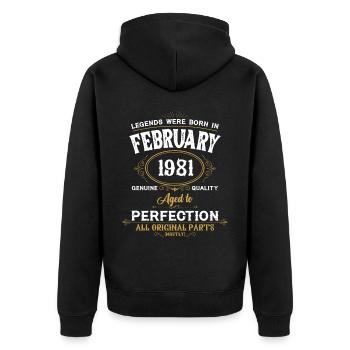 Les légendes sont nées en février 1981 - Veste à capuche bio Premium Unisexe - noir - Dos - Nico (187cm)