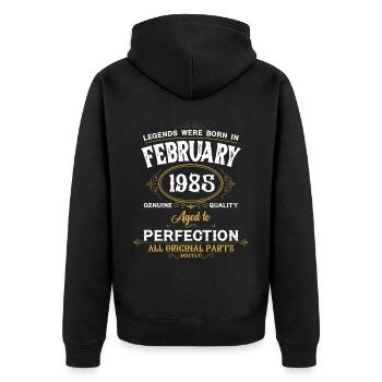 Les légendes sont nées en février 1985 - Veste à capuche bio Premium Unisexe - noir - Dos - Nico (187cm)