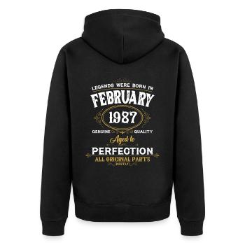 Les légendes sont nées en février 1987 - Veste à capuche bio Premium Unisexe - noir - Dos - Nico (187cm)