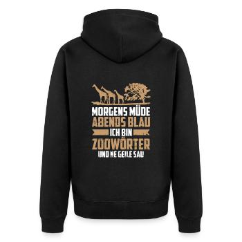 Tierpfleger Zoowärter Morgens Müde Abends Blau - Unisex Premium Bio Zip Hoodie - Schwarz - Hinten - Nico (187cm)