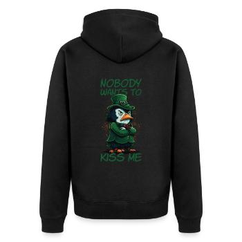 Nobody Wants To Kiss Me Penguin St. Patty - Unisex Premium Bio Zip Hoodie - Schwarz - Hinten - Nico (187cm)