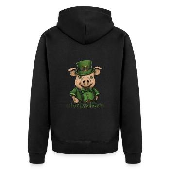 Glücksschwein St. Patty Schwein - Unisex Premium Bio Zip Hoodie - Schwarz - Hinten - Nico (187cm)