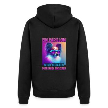 Hunde Spruch Papillon Design für Hundeliebhaber - Unisex Premium Bio Zip Hoodie - Schwarz - Hinten - Nico (187cm)
