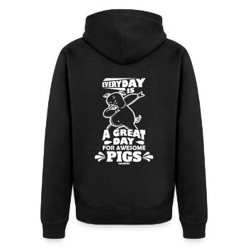 Schwein - Unisex Premium Bio Zip Hoodie - Schwarz - Hinten - Nico (187cm)