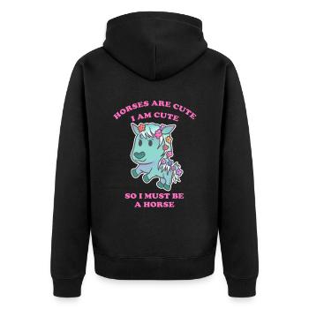 Pferde sind niedlich ich bin niedlich also bin ich - Unisex Premium Bio Zip Hoodie - Schwarz - Hinten - Nico (187cm)