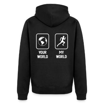 Votre monde Mon monde - Courir - - Veste à capuche bio Premium Unisexe - noir - Dos - Nico (187cm)