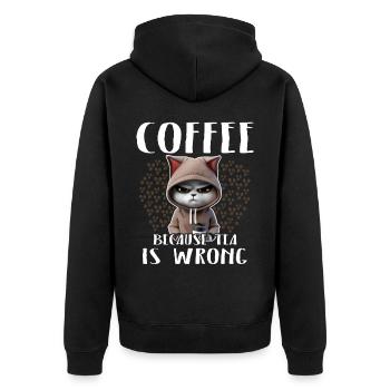 Kaffee Trinken Katze Tee - Unisex Premium Bio Zip Hoodie - Schwarz - Hinten - Nico (187cm)