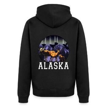 Alaska Geschenk USA Natur Bär Denali Grizzly Wald - Unisex Premium Bio Zip Hoodie - Schwarz - Hinten - Nico (187cm)