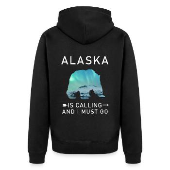 Alaska - Unisex Premium Bio Zip Hoodie - Schwarz - Hinten - Nico (187cm)