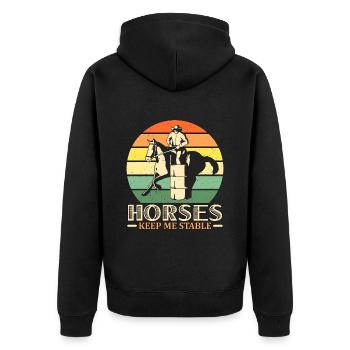 Barrel Racing Horses Keep Me Stable Retro Cowboy - Unisex Premium Bio Zip Hoodie - Schwarz - Hinten - Nico (187cm)