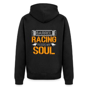 Barrel Racing Feeds My Soul Loves Horseback Riding - Unisex Premium Bio Zip Hoodie - Schwarz - Hinten - Nico (187cm)