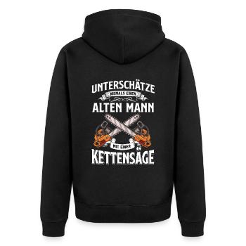 Holz Geschenke Chainsaw Kettensäge Waldarbeiter - Unisex Premium Bio Zip Hoodie - Schwarz - Hinten - Nico (187cm)