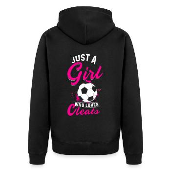 Fußball Tshirt Herren Damen Soccer Football - Unisex Premium Bio Zip Hoodie - Schwarz - Hinten - Nico (187cm)