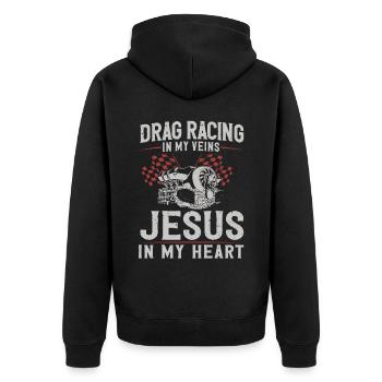 Course de dragsters Course de voitures Course de dragsters - Veste à capuche bio Premium Unisexe - noir - Dos - Nico (187cm)