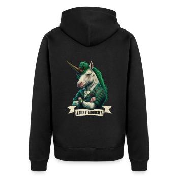 Lucky Enough? Unicorn St. Patty - Unisex Premium Bio Zip Hoodie - Schwarz - Hinten - Nico (187cm)