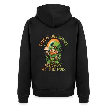 Irish we were already at the Pub St. patty - Unisex Premium Bio Zip Hoodie - Schwarz - Hinten - Nico (187cm)