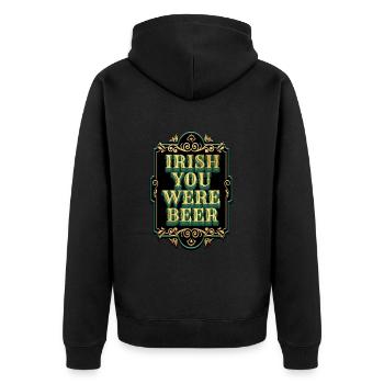Irish you were Beer - St. Patty - Unisex Premium Bio Zip Hoodie - Schwarz - Hinten - Nico (187cm)