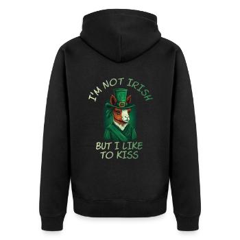 I'm not Irish but I like to Kiss Llama St. Patty - Unisex Premium Bio Zip Hoodie - Schwarz - Hinten - Nico (187cm)