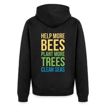 Help more bees, plant more trees, - Unisex Premium Organic Zip Hoodie - black - Back - Nico (187cm)