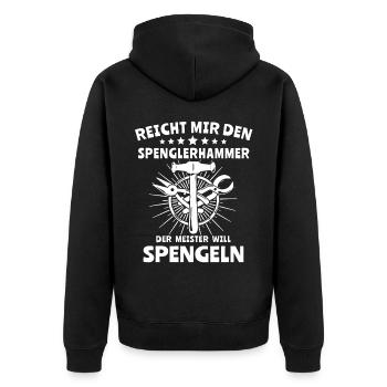 Spengler Bauspengler Karosseriespengler - Unisex Premium Bio Zip Hoodie - Schwarz - Hinten - Nico (187cm)