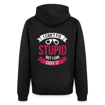Ich Kann Dummheit Nicht Reparieren, Aber Ich Kann - Unisex Premium Bio Zip Hoodie - Schwarz - Hinten - Nico (187cm)