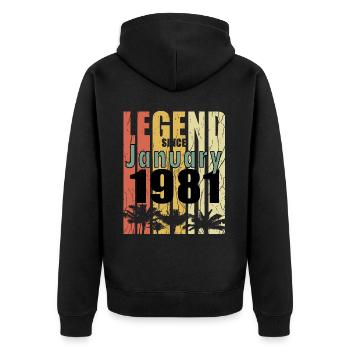 1981 geboren Im Januar Retro Geschenkidee - Unisex Premium Bio Zip Hoodie - Schwarz - Hinten - Nico (187cm)