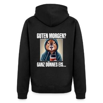Guten Morgen Ganz Dünnes Eis - Unisex Premium Bio Zip Hoodie - Schwarz - Hinten - Nico (187cm)