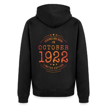 Anniversaire Octobre 1922 Edition Limitée Millésime - Veste à capuche bio Premium Unisexe - noir - Dos - Nico (187cm)