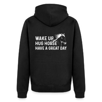 Réveillez-vous Hug Horse passez une excellente journée - Veste à capuche bio Premium Unisexe - noir - Dos - Nico (187cm)