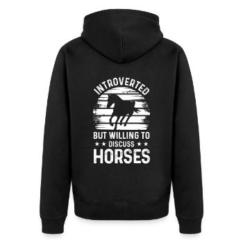 Introverted but willing to talk about horses - Unisex Premium Organic Zip Hoodie - black - Back - Nico (187cm)