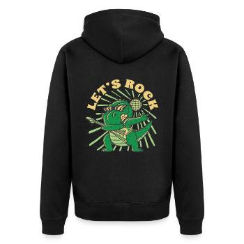 Lustiger Gitarrist T-Rex - Unisex Premium Bio Zip Hoodie - Schwarz - Hinten - Nico (187cm)