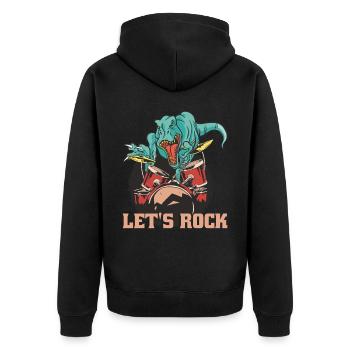 Drôle de dinosaure jouant de la batterie - Veste à capuche bio Premium Unisexe - noir - Dos - Nico (187cm)