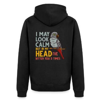 Afrikanischer Graupapagei Papagei Vogel Afrika - Unisex Premium Bio Zip Hoodie - Schwarz - Hinten - Nico (187cm)