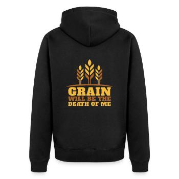 Glutenfrei Lustig - Unisex Premium Bio Zip Hoodie - Schwarz - Hinten - Nico (187cm)