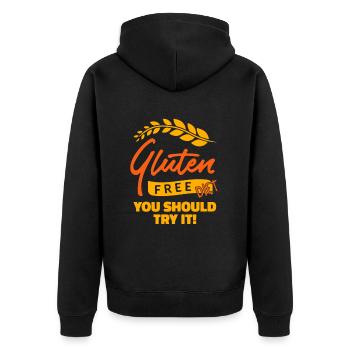 Glutenfrei - Unisex Premium Bio Zip Hoodie - Schwarz - Hinten - Nico (187cm)