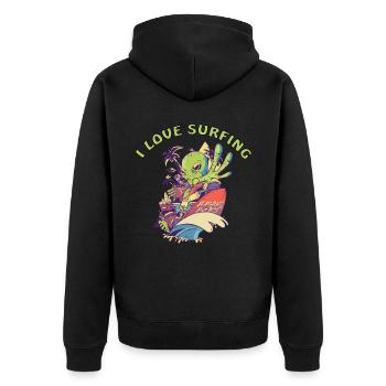 Alien adore surfer en vacances au bord de la mer - Veste à capuche bio Premium Unisexe - noir - Dos - Nico (187cm)