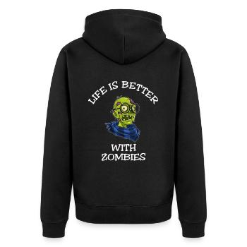 Life Is Better With Zombies - Unisex Premium Bio Zip Hoodie - Schwarz - Hinten - Nico (187cm)