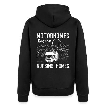 Wohnmobilcamping, RV - Unisex Premium Bio Zip Hoodie - Schwarz - Hinten - Nico (187cm)