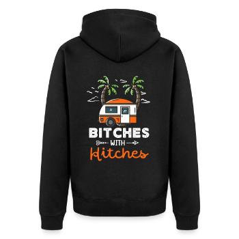 Wohnmobilcamping, RV - Unisex Premium Bio Zip Hoodie - Schwarz - Hinten - Nico (187cm)