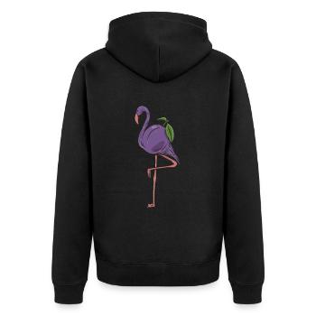 Tiernahrung Pflaumenfruit "plumingo" Flamingo - Unisex Premium Bio Zip Hoodie - Schwarz - Hinten - Nico (187cm)