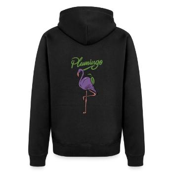 Tiernahrung Pflaumenfruit "plumingo" Flamingo - Unisex Premium Bio Zip Hoodie - Schwarz - Hinten - Nico (187cm)