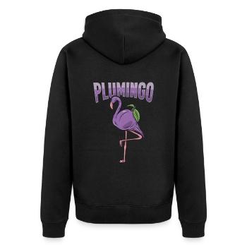 Tiernahrung Pflaumenfruit "plumingo" Flamingo - Unisex Premium Bio Zip Hoodie - Schwarz - Hinten - Nico (187cm)