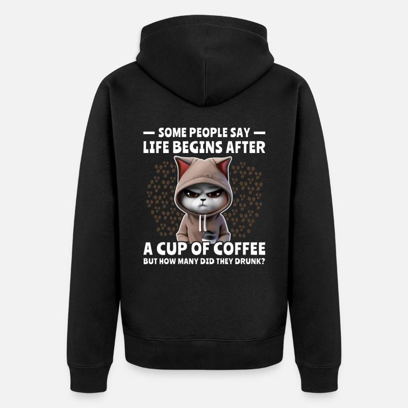 Kaffee Katze Kaffeetrinker - Unisex Premium Bio Zip Hoodie - Schwarz
