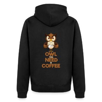 OWL you NEED is COFFEE - Unisex Premium Organic Zip Hoodie - black - Back - Nico (187cm)