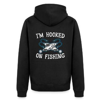 I'm Hooked On Fishing Fish Fisher Fisherman - Unisex Premium Organic Zip Hoodie - black - Back - Nico (187cm)