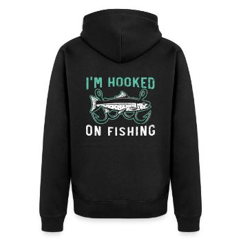 I'm Hooked On Fishing Fish Fisher Fisherman - Unisex Premium Organic Zip Hoodie - black - Back - Nico (187cm)