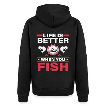 Das Leben ist besser, wenn Sie fischen Fischer Angeln - Unisex Premium Bio Zip Hoodie - Schwarz - Hinten - Nico (187cm)