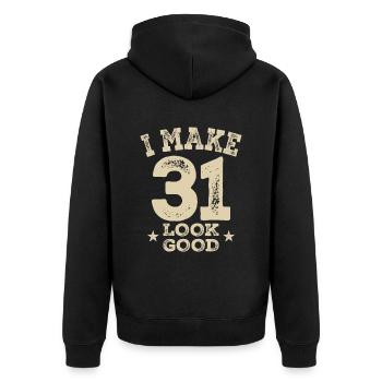 Funny 31st Birthday Age 31 Years Old - Unisex Premium Organic Zip Hoodie - black - Back - Nico (187cm)